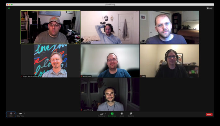 Grid of HWC Americas attendees on Zoom. Left to right, top to bottom: Dave, Maxwell, Jeremiah; Gregor, Jeremy, Benji; Angelo