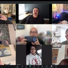 Screenshot of a group of people on a Zoom call. Screenshot of a group of people on a Zoom call.